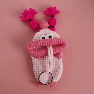Crochet monster keychain pink key holder pink car key or regular keys holder NWT